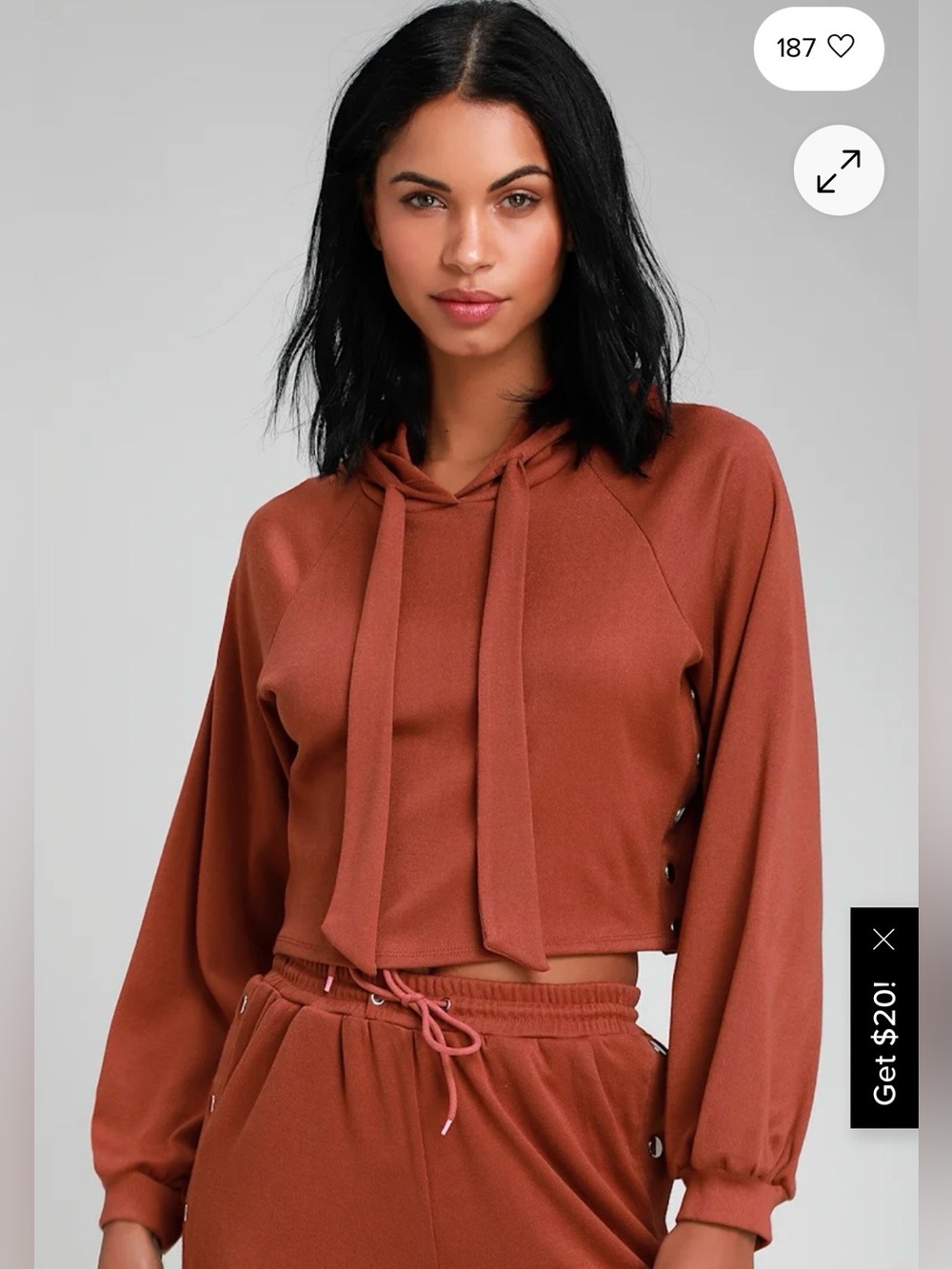 Lulus Off Duty Marsala Side Snap Cropped Hoodie